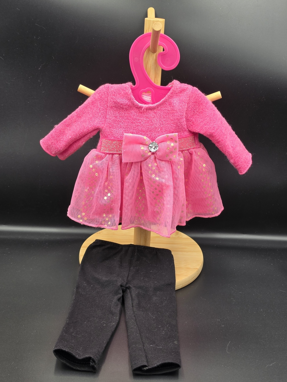 Dollie & Me Pink Party Dress with Black Leggings For 18" Dolls